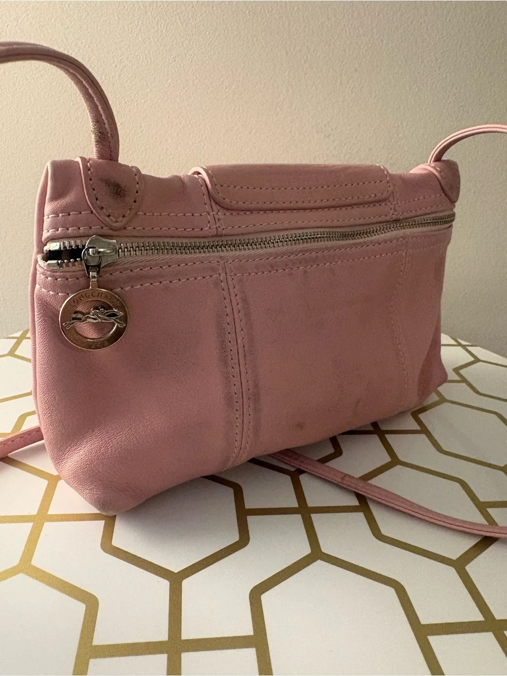 Longchamp Dusty Pink Crossbody Le Pliage Cuir Mini Bag - Picture 6 of 7